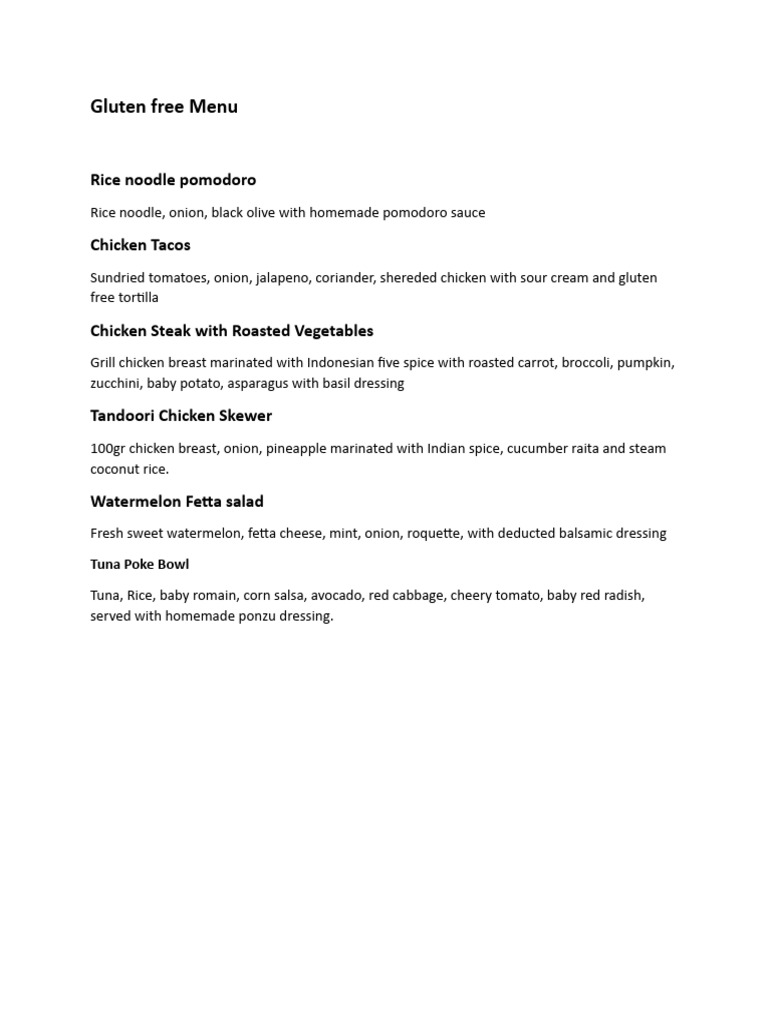 Gluten Free Menu | PDF