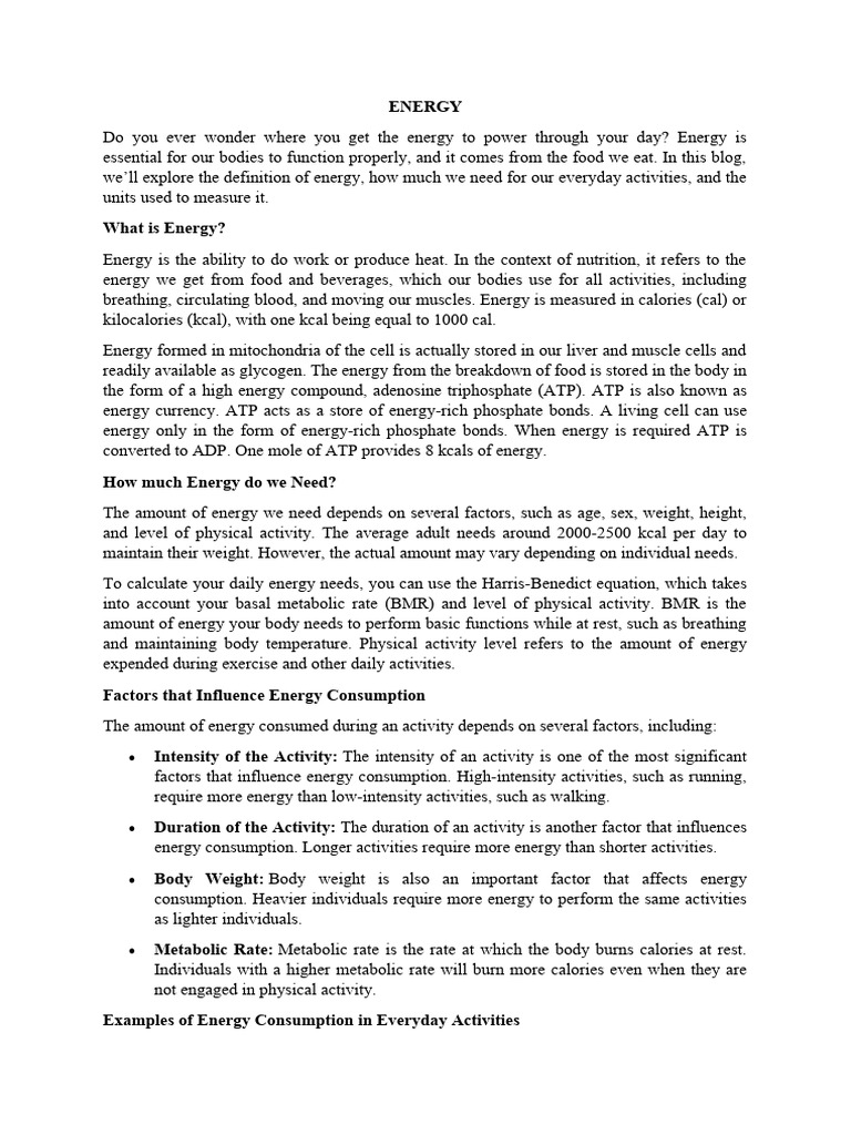 Energy and Unit | PDF | Calorie