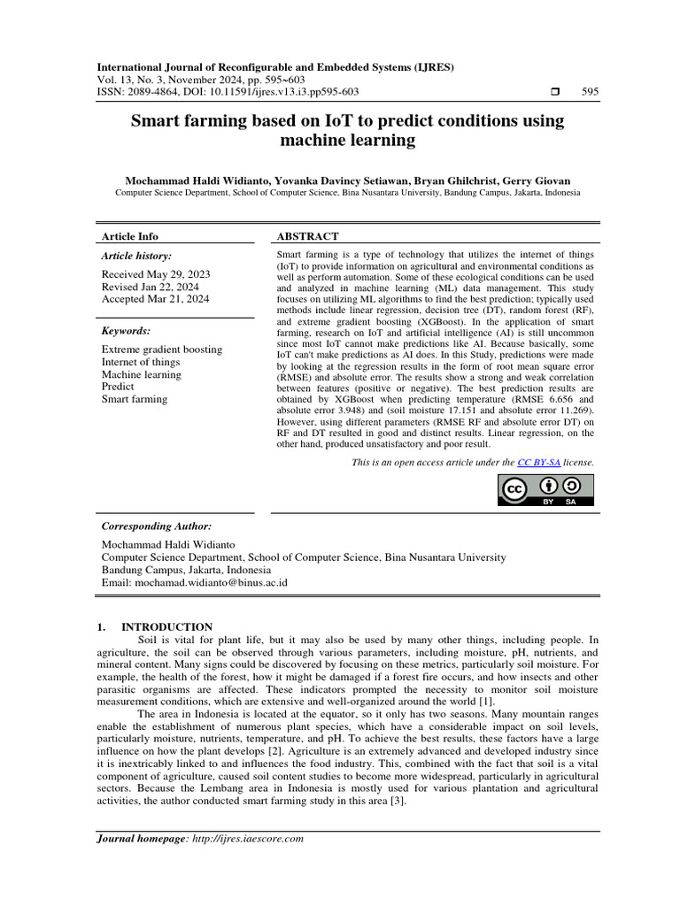 Smart Farming Based On IoT To Predict Conditions Using Machine Learning ...