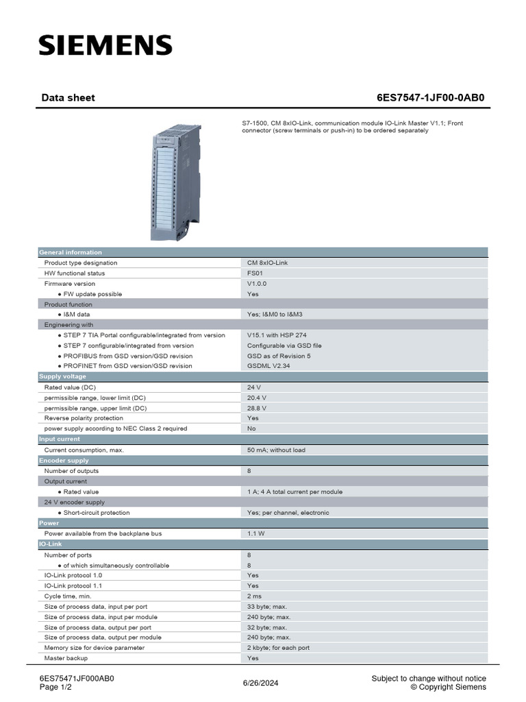 6ES75471JF000AB0 Datasheet En-1 | PDF | Electrical Engineering ...