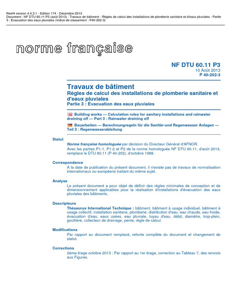 Dimensionnement des eaux pluviales DTU 60.11 | PDF | Code de la ...