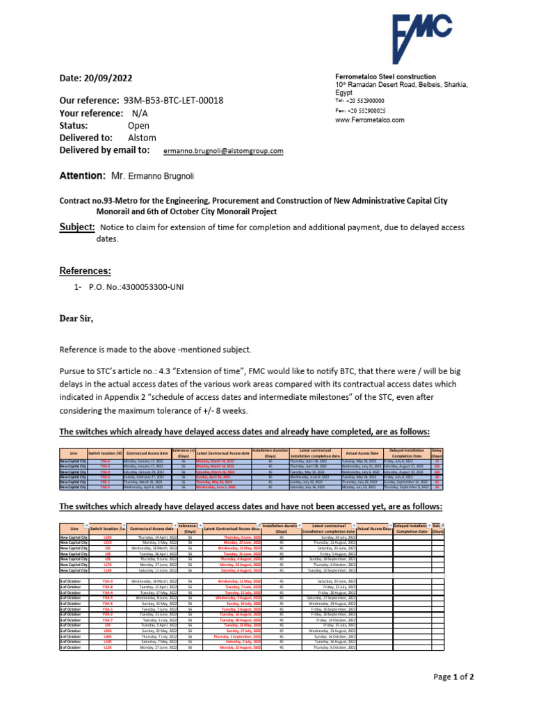 Monorail Project Delay Claim Notice | PDF