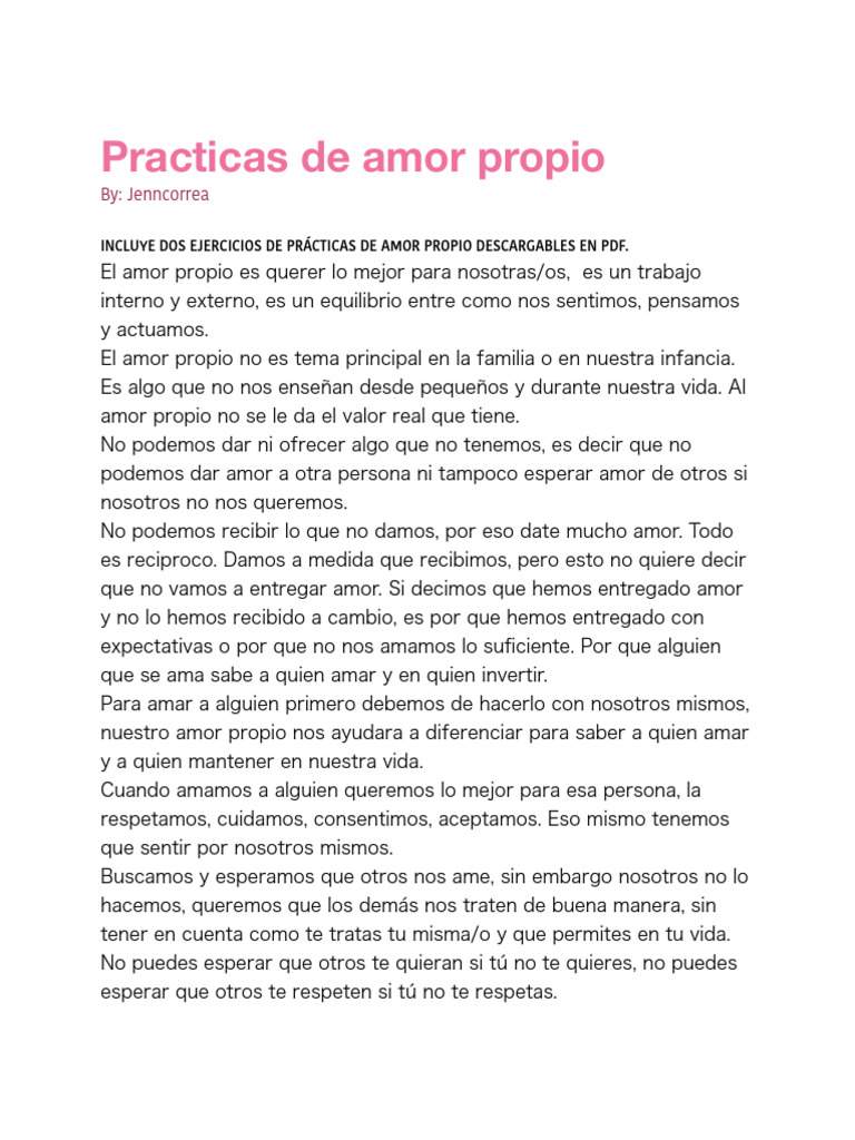 Practicas De Amor Propio Pdf Amor Autoestima