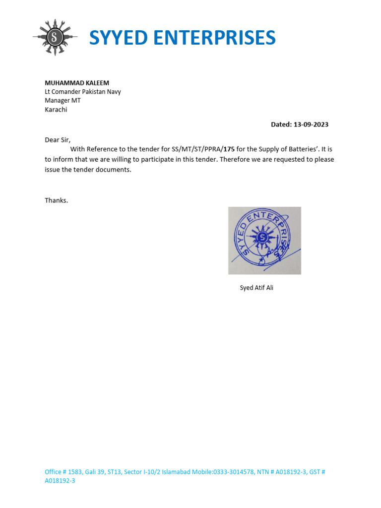 Pak Navy Request of Issue of Tender | PDF
