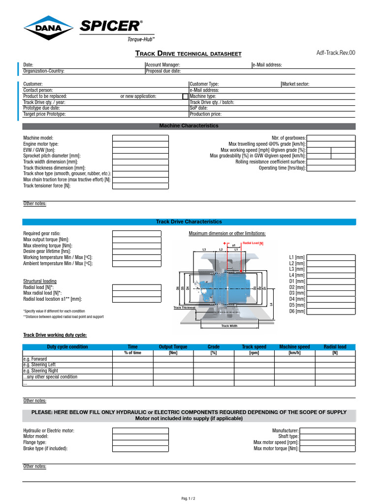 Track Drive Technical Datasheet | PDF | Electric Motor | Pump