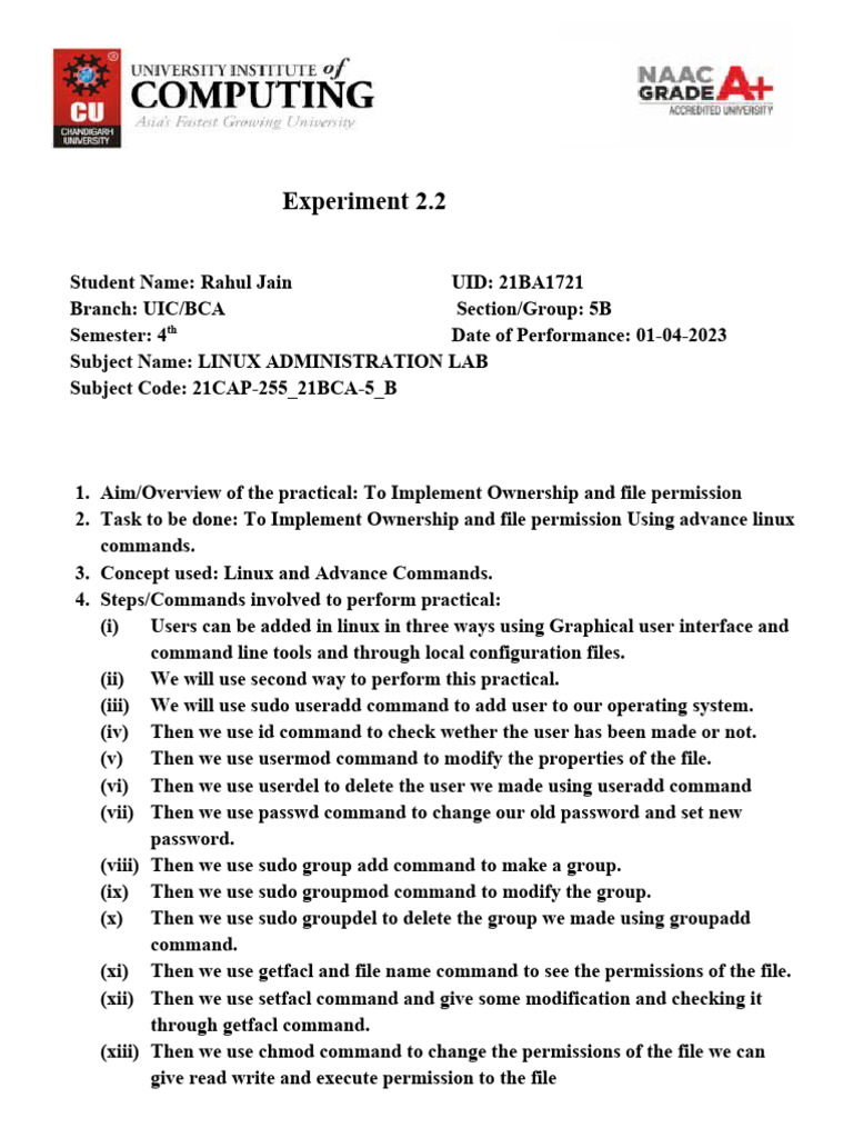 Linux File Permissions and Ownership Lab | PDF | Sudo | Unix