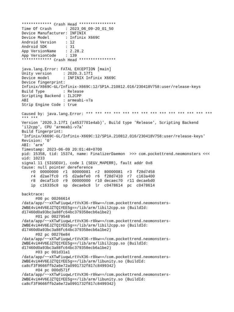 Infinix X669C Crash Log Analysis | PDF | Android (Operating System ...