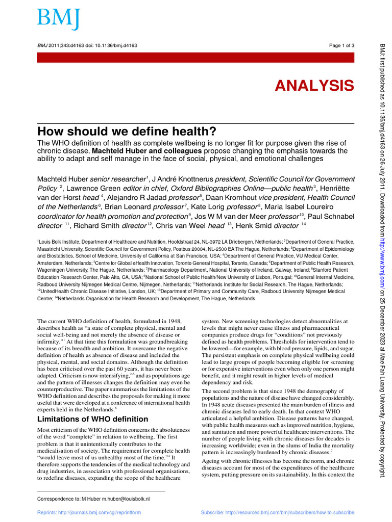 How Should We Define Health | PDF | Chronic Condition | World Health ...