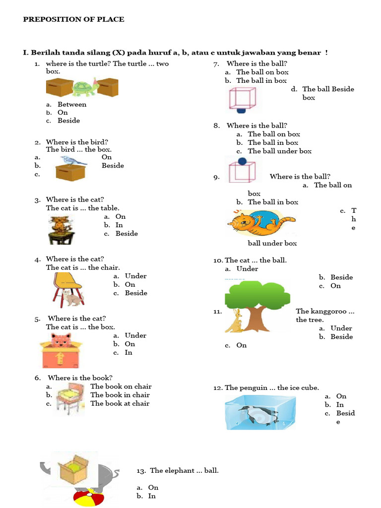 Prepositions of Place Exercises | PDF | Animals And Humans