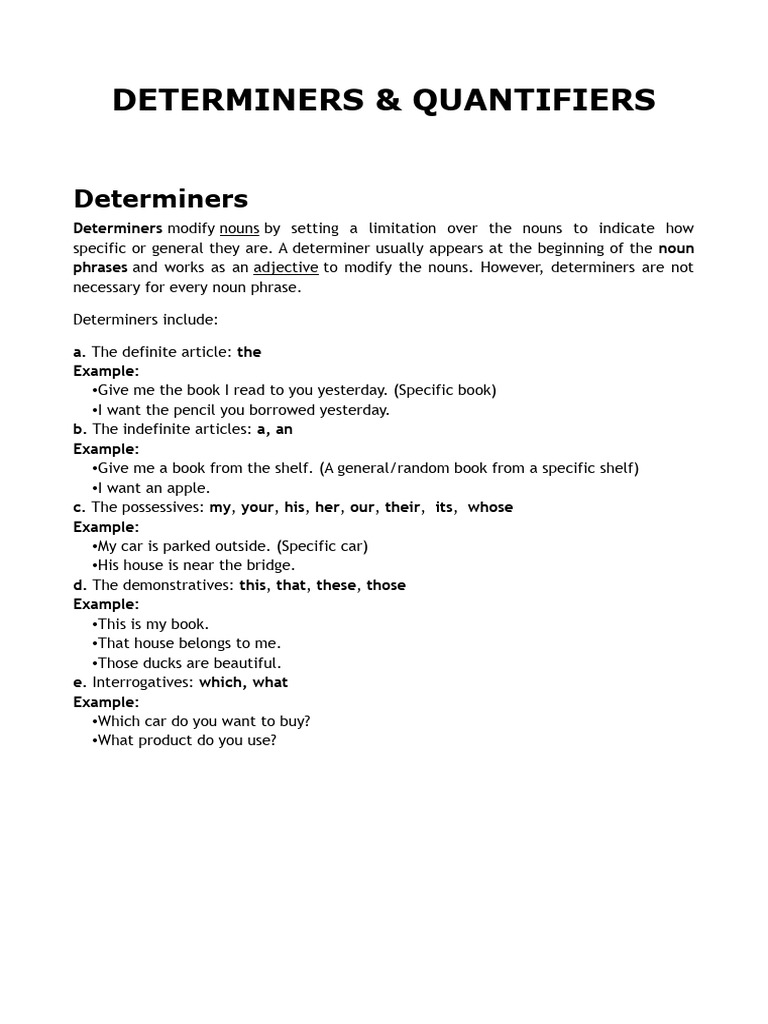 Understanding Determiners and Quantifiers | PDF