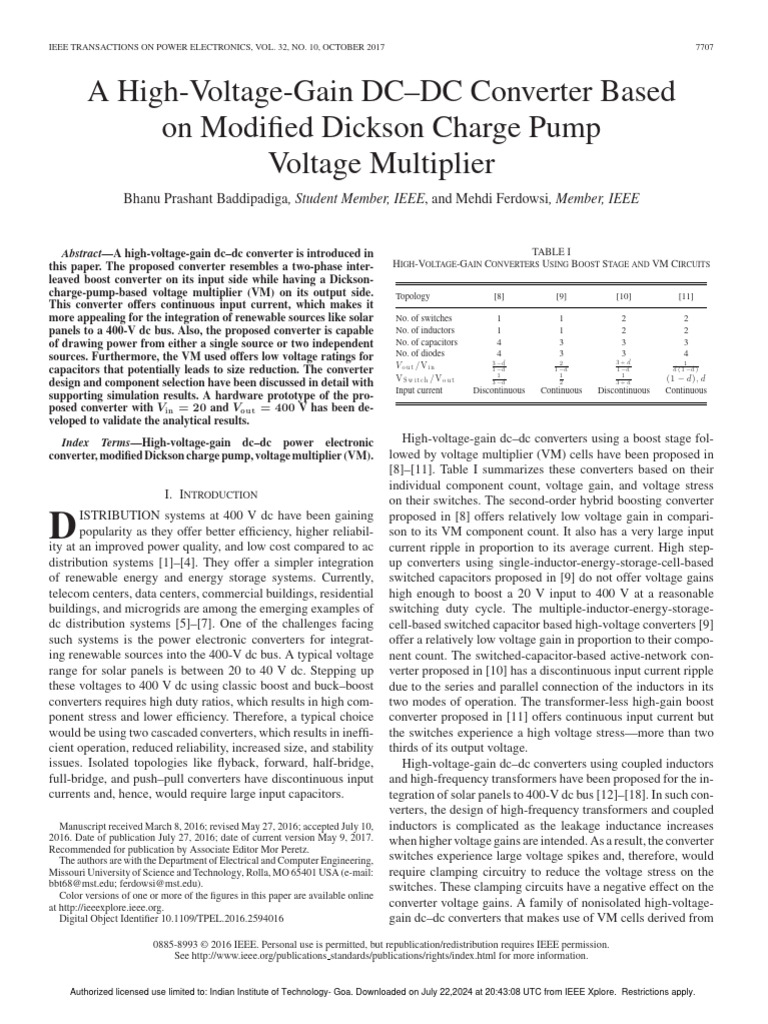 A High-Voltage-Gain DC-DC Converter Based On Modified Dickson Charge ...