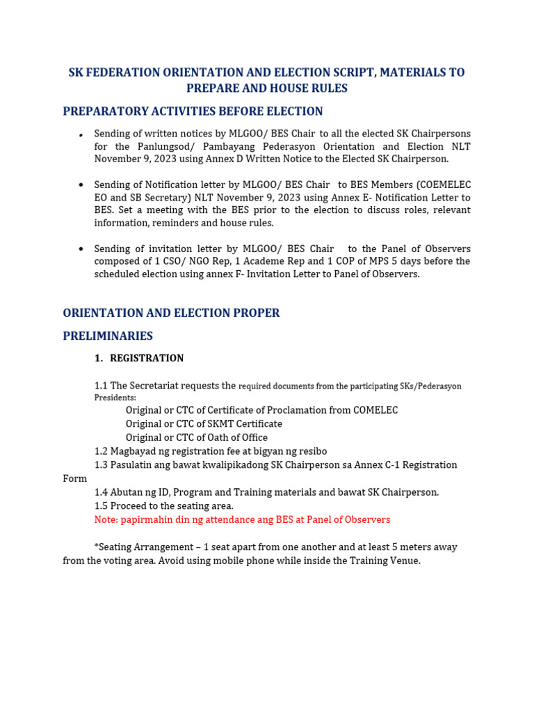 SKF Election Script Materials To Prepare and House Rules | PDF