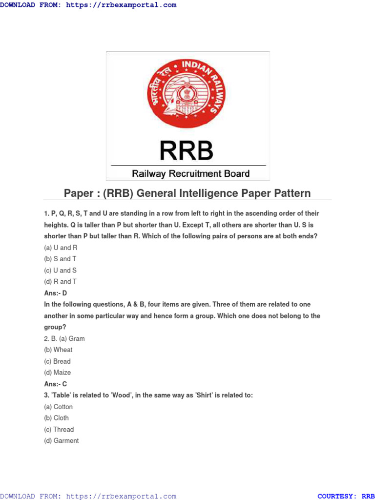RRB General Intelligence Exam Pattern | PDF