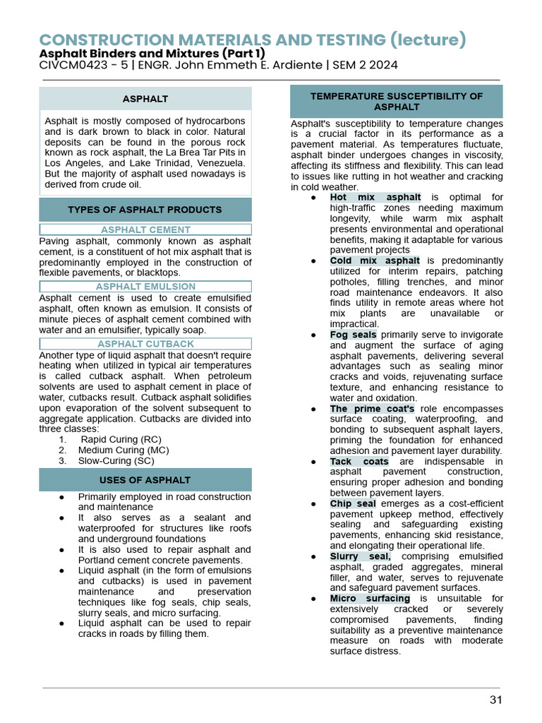 Asphalt Binders and Mixtures Overview | PDF | Road Surface | Concrete
