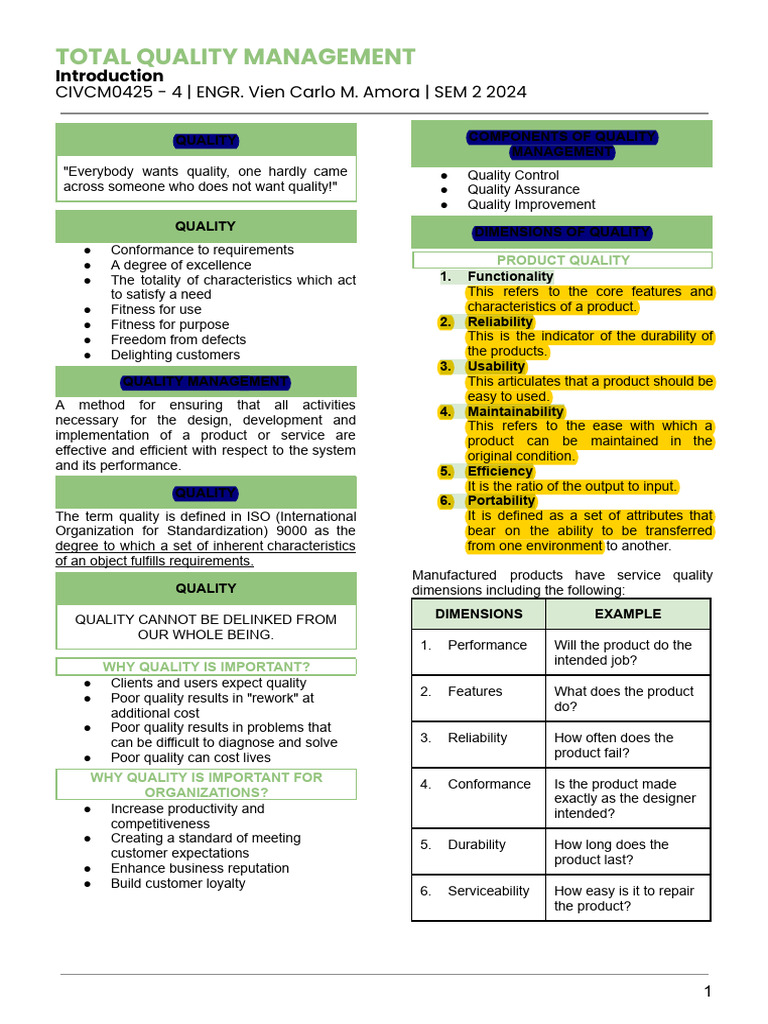 Total Quality Management Overview | PDF | Quality (Business) | Quality ...