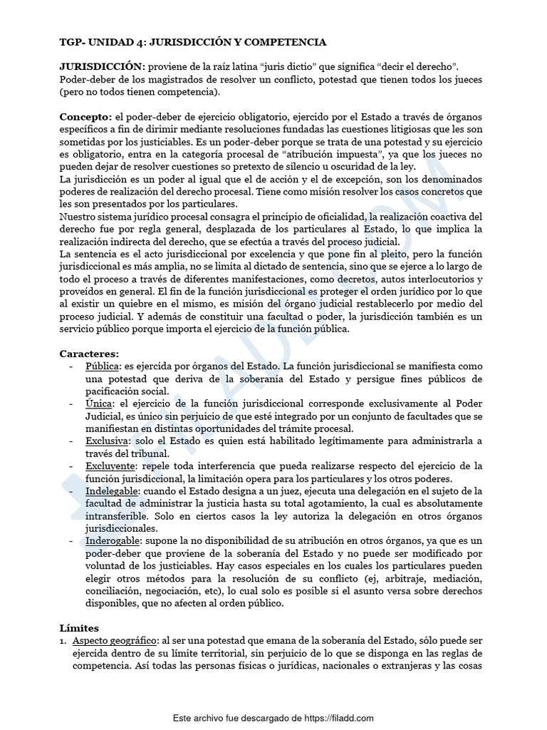TGP - Unidad 4 - Jurisdiccion y Competencia | PDF | Jurisdicción | Ley ...