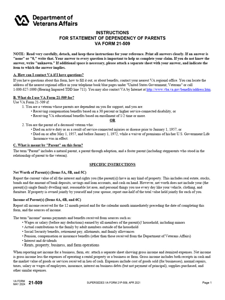 VA Form 21-509 Dependency Instructions | PDF | Income | United States ...