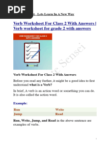 Verb Worksheet For Class 2
