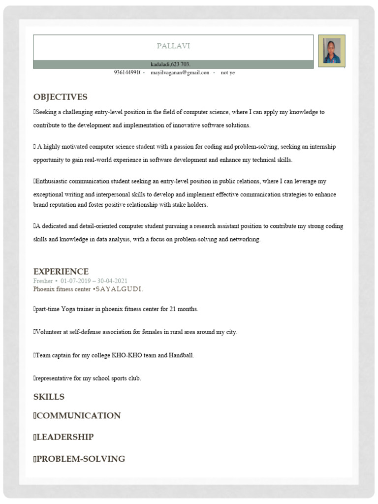 Entry-Level Computer Science Resume | PDF | Communication | Computer ...