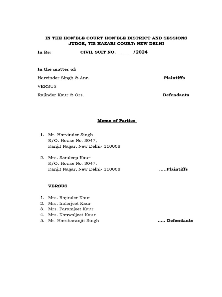Suit For Partition Harvinder Singh | PDF | Lawsuit | Civil Law (Common Law)