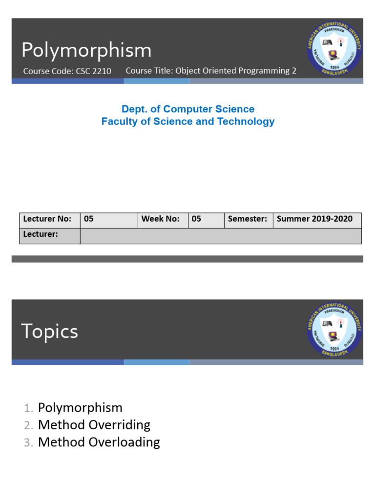 04 Polymorphism, Overloading, Overriding | PDF