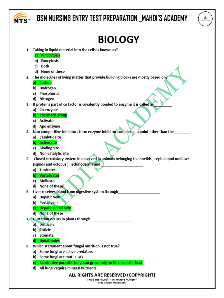 BSN Nursing Entry Test MCQs Preparation | PDF | Electron | Waves
