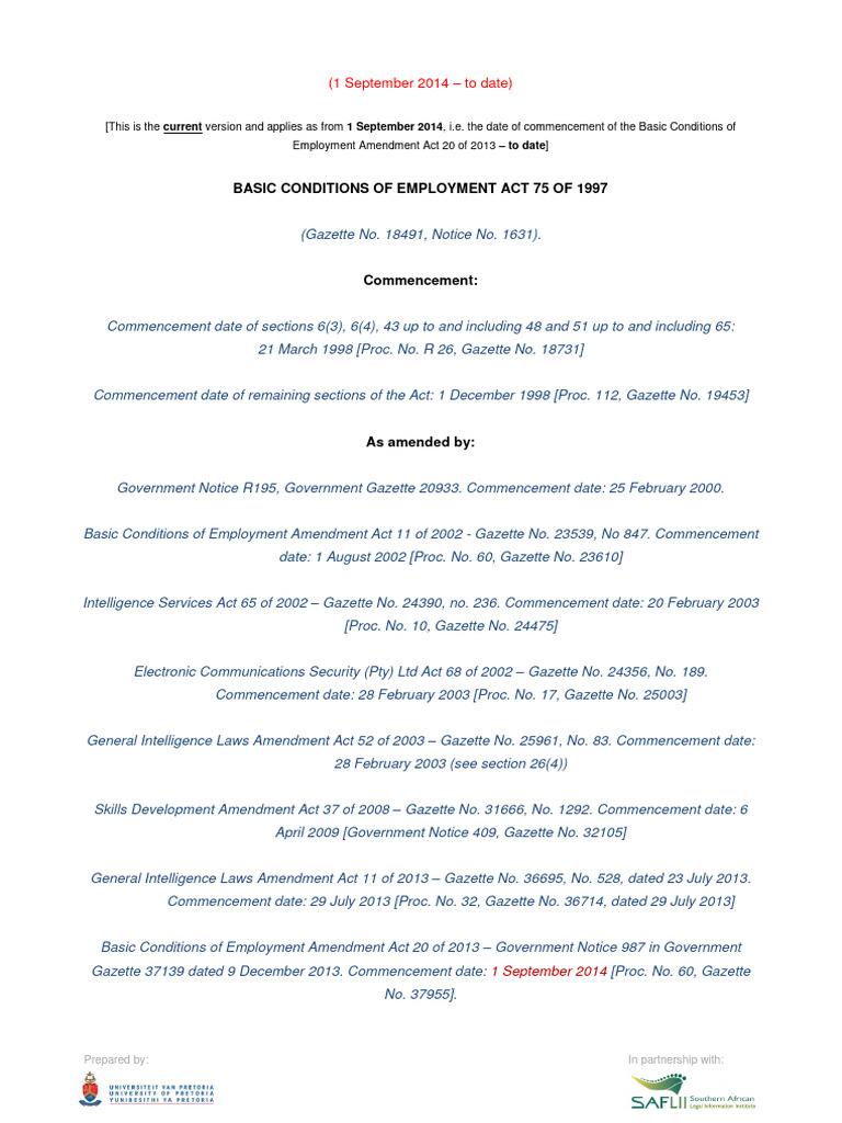 Basic conditions of employment act amended 2014 pdf overtime