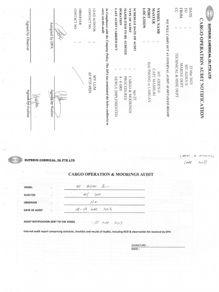 AD2 - Cargo & Moorings Audit (Mar 2023) | PDF