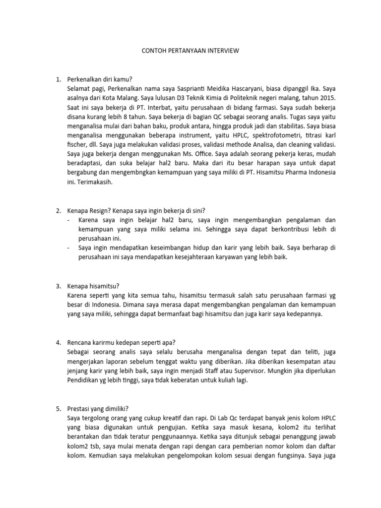 Tips Jawaban Wawancara Kerja | PDF