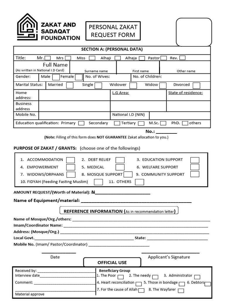 Zakat Request Form 2024
