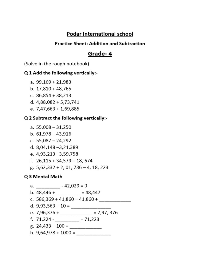 Grade 4 Addition and Subtraction Practice | PDF | Teaching Methods ...