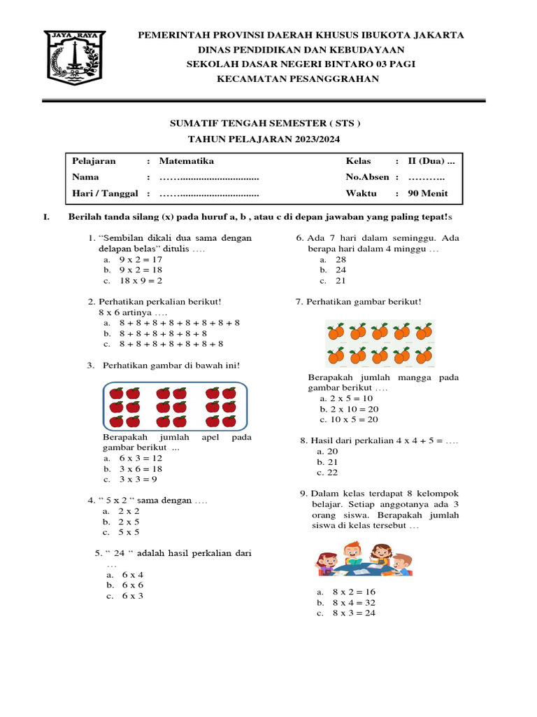 Soal Sts Matematika Kelas 2 Semester 2 Pdf
