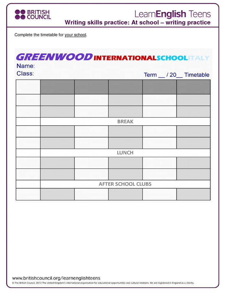 At School - Writing Practice 2 | PDF