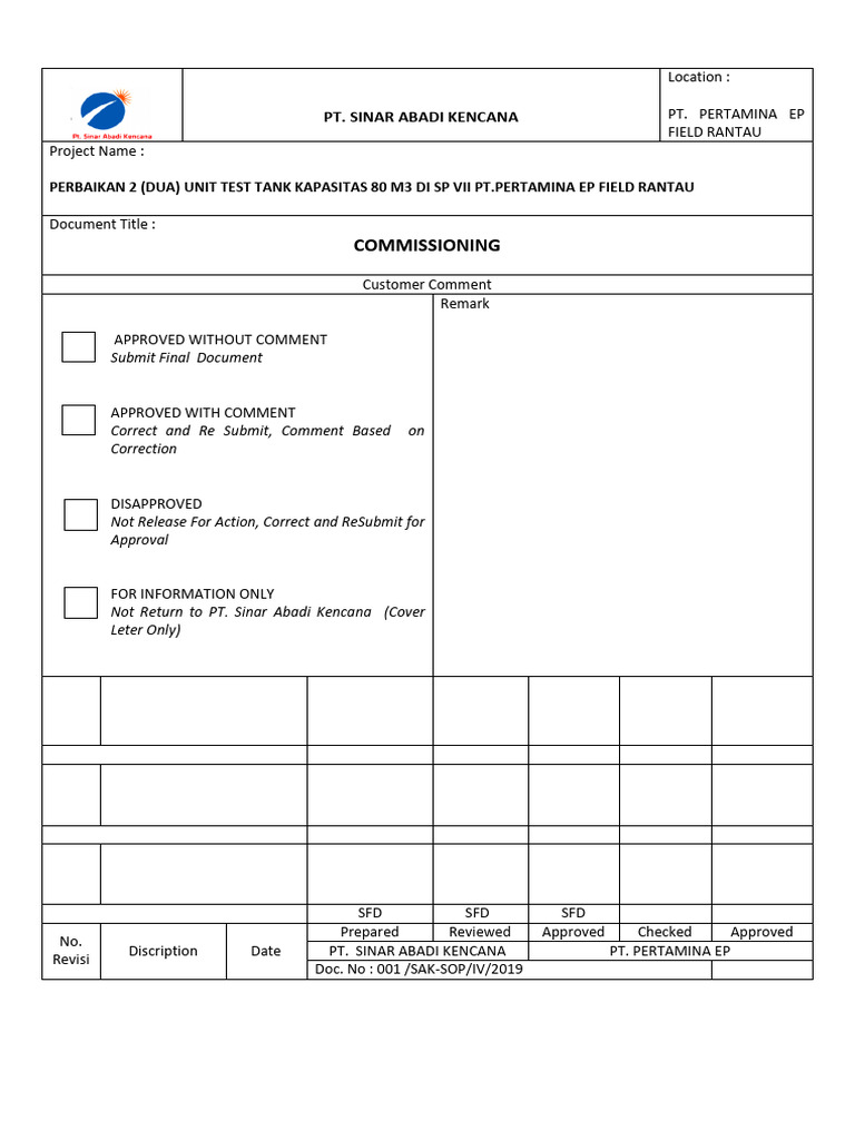 SOP Commissioning Test Tank Pertamina | PDF