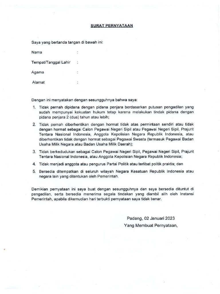 Surat pernyataan the best pdf