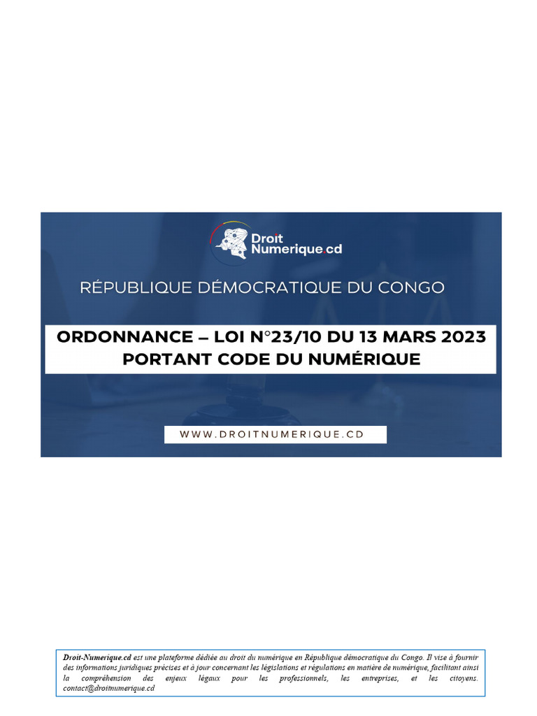 Code du numérique en RDC 2023 | PDF | Informatique | Sécurité des ...
