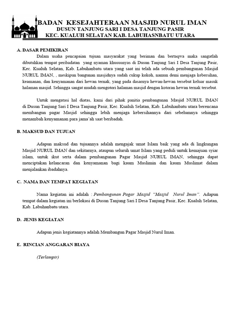 Proposal Pembangunan Pagar Masjid Nurul Iman | PDF