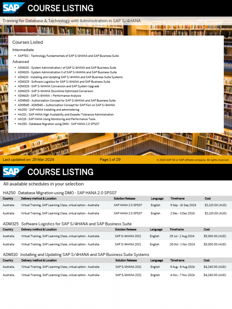 SAP S/4HANA Administration Training Courses | PDF | Databases ...