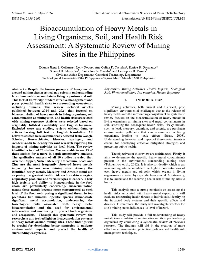 Bioaccumulation of Heavy Metals in Living Organisms, Soil, and Health ...