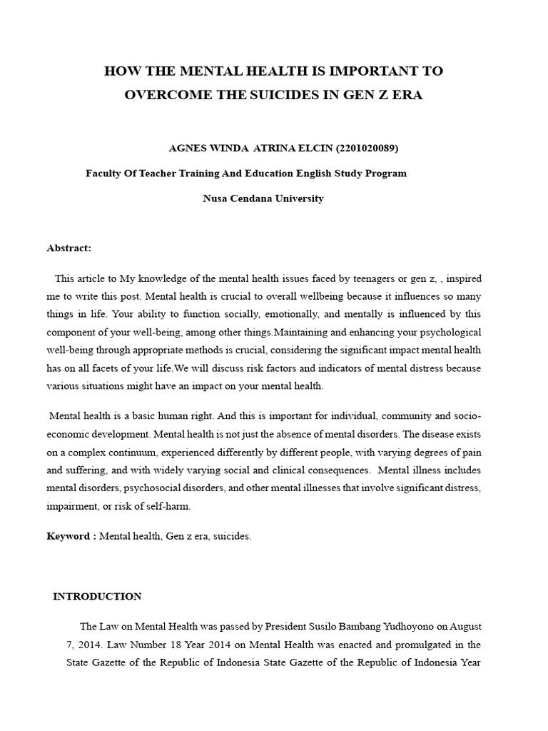 How The Mental Health Is Important in Gen Z Era | PDF | Mental Health ...