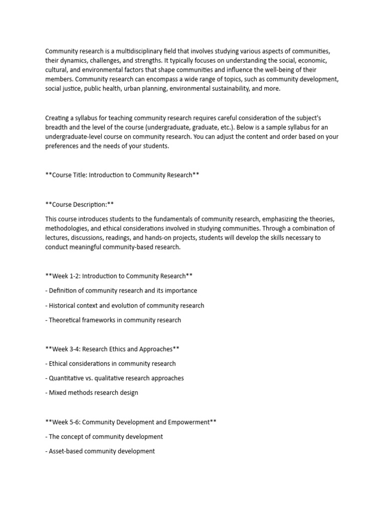 Intro to Community Research Course | PDF | Community | Empowerment