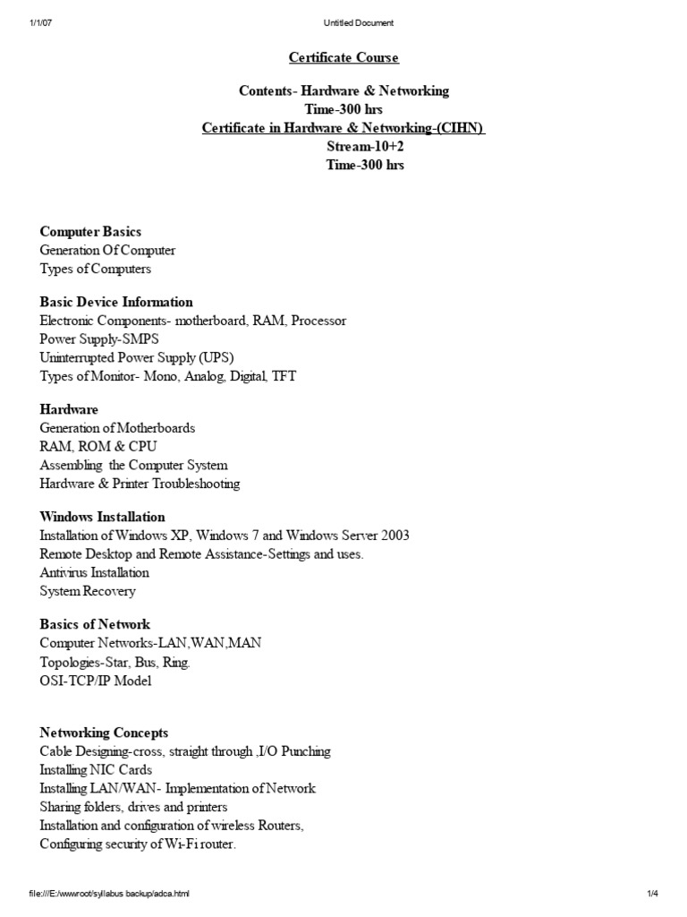 Hardware & Networking Certificate Course | PDF | Computer Network ...