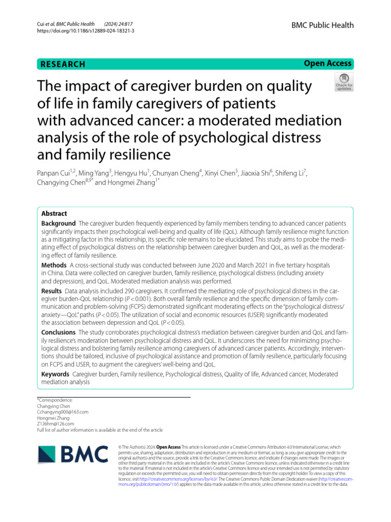 The Impact of Caregiver Burden | PDF | Caregiver | Psychological Resilience