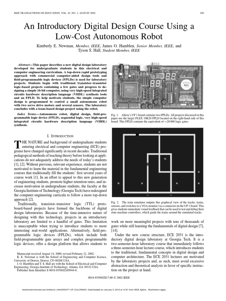 An Introductory Digital Design Course Using A Low-Cost Autonomous Robot ...