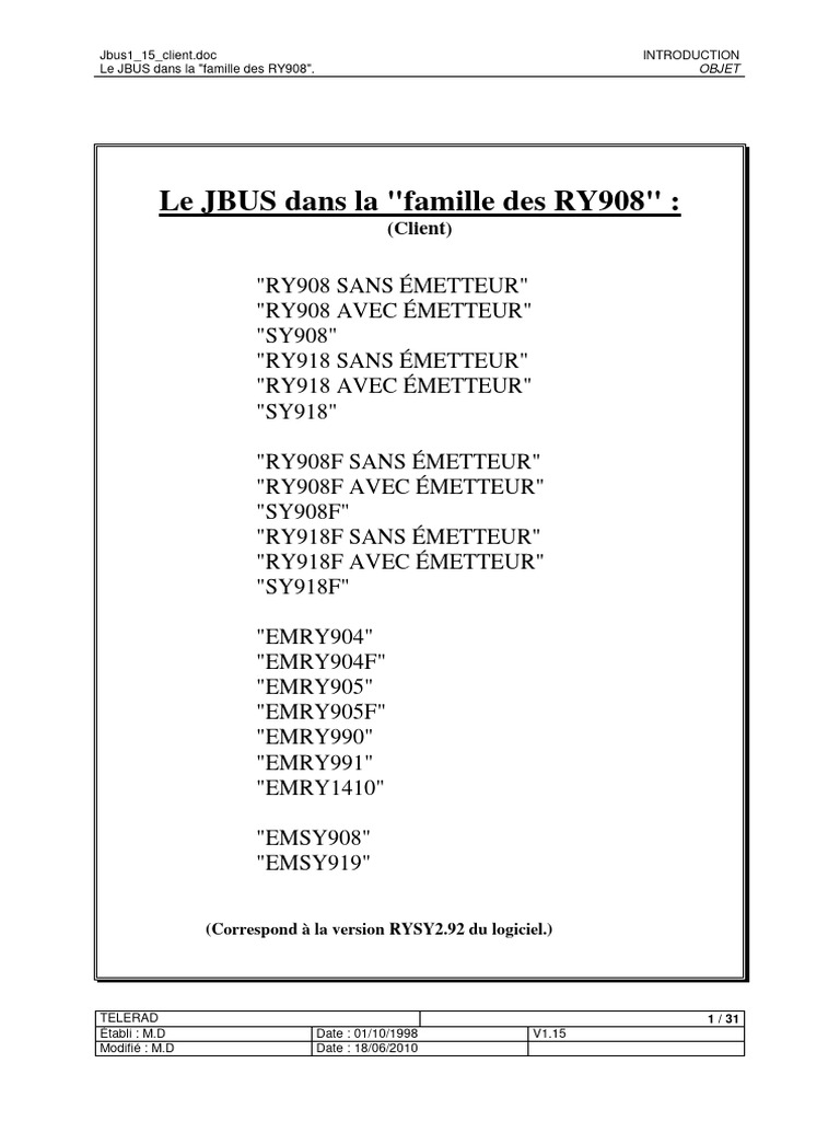 JBUS et appareils de la famille RY908 | PDF | Émetteur | Modulation