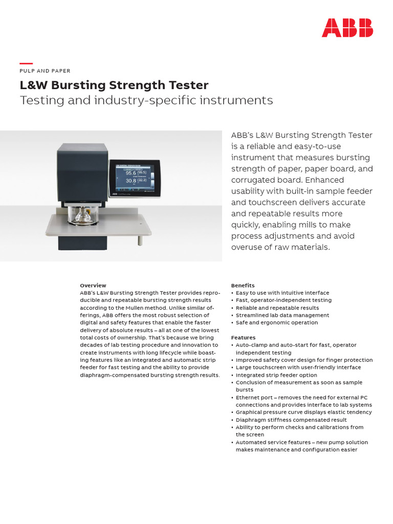 L&W Bursting Strength Tester Overview | PDF | Calibration | Usability