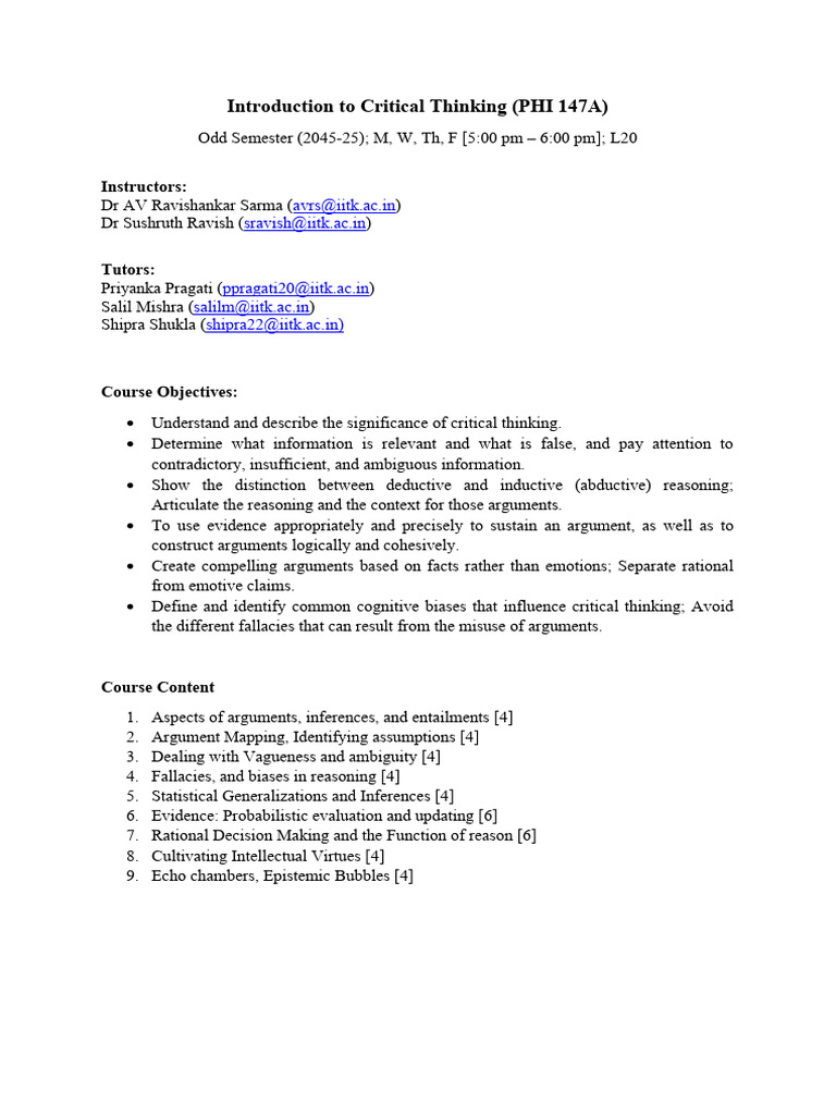 Critical Thinking Course Overview PHI 147A | PDF | Thought | Critical ...