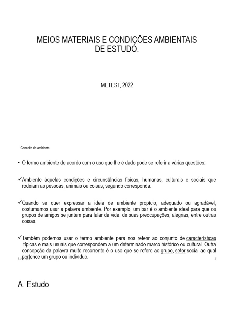 Condições Ideais para Estudo Eficiente | PDF | Ambiente natural ...