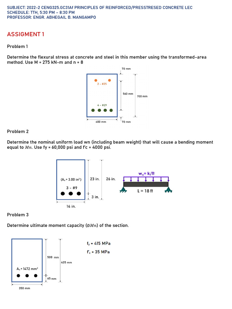 Reinforced Concrete Assignment Problems | PDF | Technology & Engineering