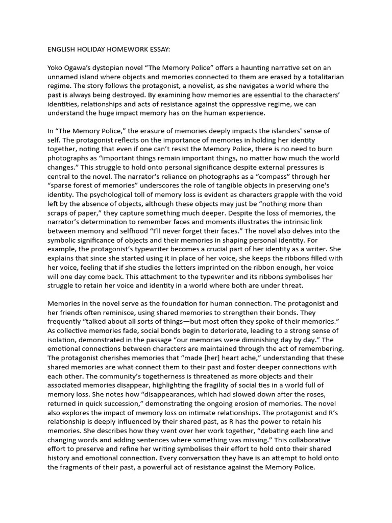 English Holiday Homework Essay | PDF | Memory | Identity (Social Science)